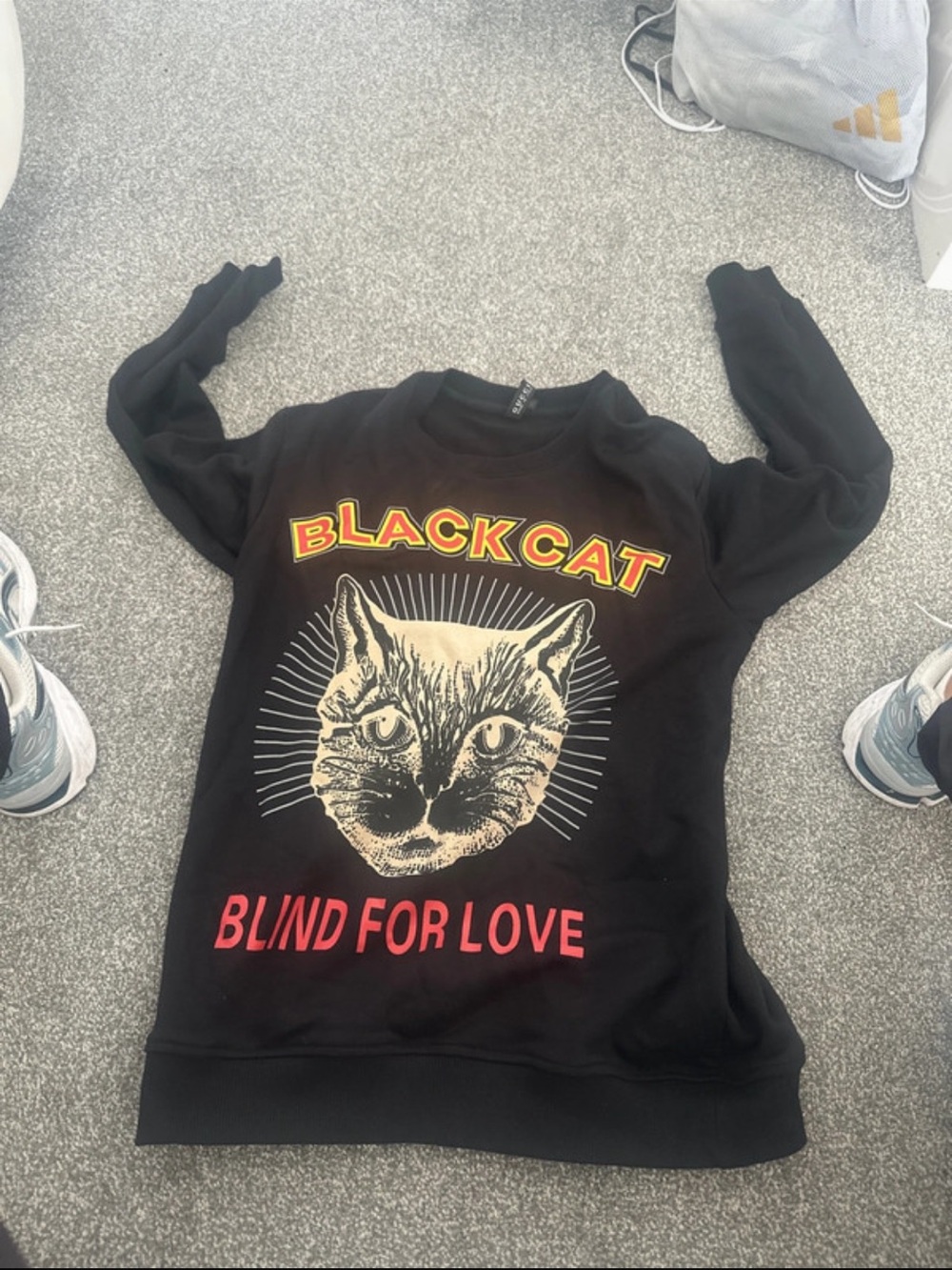 "Blind For Love" Black Graphic Cat Sweatshirt